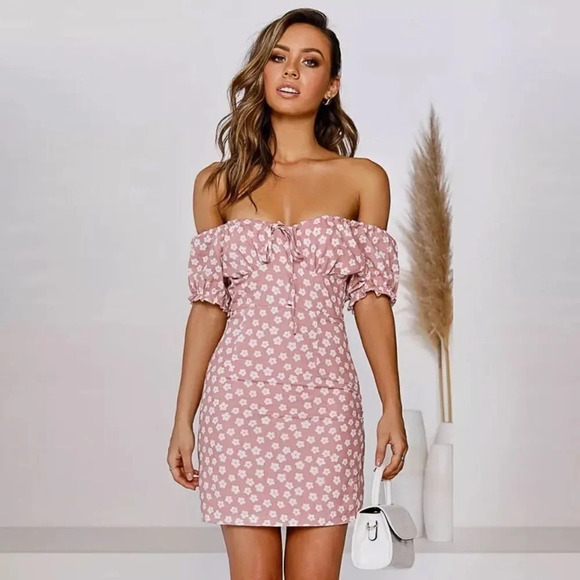 NEW! Pink “Daisy Doll” Floral Print Puff Sleeve Mini Dress - Picture 2 of 12